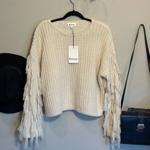 &merci Off-White Fringe Sleeve Sweater